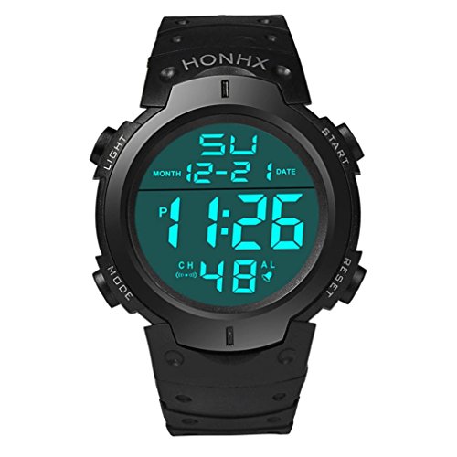 TONSEE Men's Waterproof Fashion LCD Digital Stopwatch Date Rubber Sport Wrist Watch (Black)