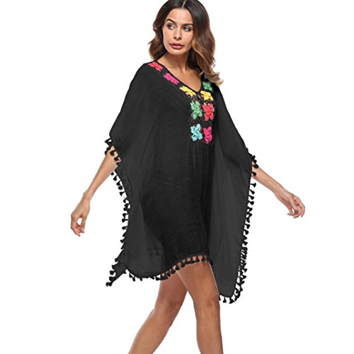 Boomboom Bikini Cover Up, 2018 Women Tassel Loose Plus Size Swimsuit Bikini Cover UPS Sunscreen Cover UPS For Teen Girls (Black)
