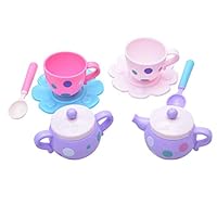 Xie5Qing Tea Cart Set for Little Girls,Wooden Tea Set Mini Toy Cup Teapots Tray for Kids Cooking Game