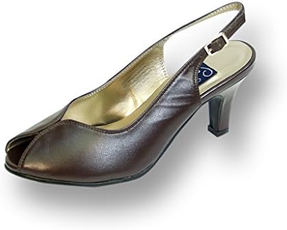 PEERAGE Zara Women Extra Wide Width Peep Toe Slingback with Buckle Pump BROWN 6.5