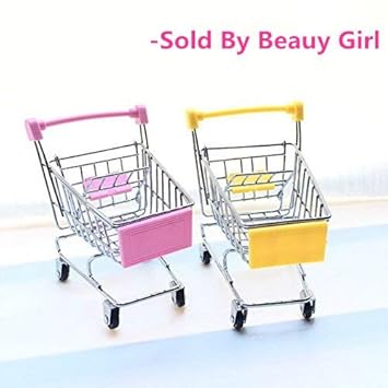 BeautyGirl--a Mini Shopping Cart Supermarket Handcart Utility Cart Mode Storage Toy (Pink and Yellow) -2 Pcs