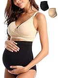 HOFISH Women Maternity Panties Over The Bump Pregnancy Underwear Black Beige Medium