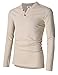 MrWonder Men's Casual Linen and Cotton V Neck Long Sleeve Henley T-Shirts