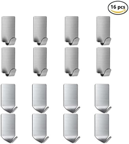 16 PCS Wall Hooks Hangers Self Adhesive Hooks, Heavy Duty Wall Hooks Stainless Steel Waterproof Hanger for Bathroom Kitchen Wardrobe and Dedroom