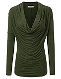 Doublju Soft Knit Cowl Neck Blouse Top For Women WIth Plus Size (Made In USA) OLIVE LARGE