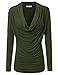 Doublju Soft Knit Cowl Neck Blouse Top For Women WIth Plus Size (Made In USA) OLIVE LARGE