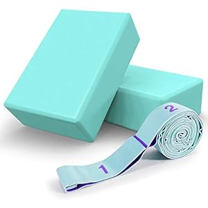oscaurt Yoga Block 2 Pack with Strap,High Density EVA Foam Yoga Block Brick with Elastic Stretch Strap with 11 Loops for Yoga Physical Therapy, Dance and Pilates