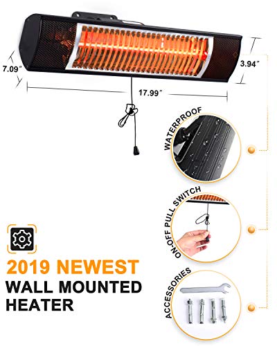 Star Patio Electric Patio Heater, Indoor/Outdoor Heater, Infrared Heater, Wall Mounted, Outdoor Heaters for Patio, Garage Heater, Space Heater, 1500W, Black, STP1580-SW