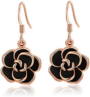 Drops of oil black Rose flower drop earrings