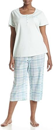 Intimate Essentials Plus Size Capri Pajama Set Green Blue 1X