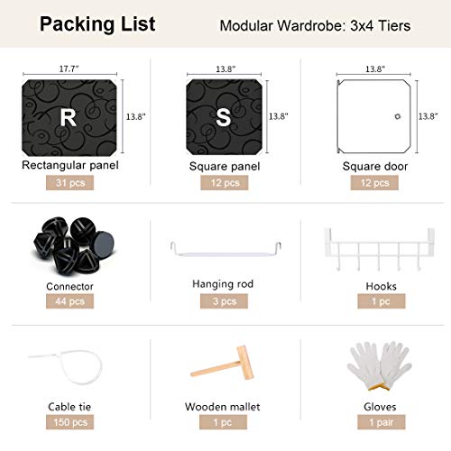 GEORGE&DANIS Portable Closet Wardrobe Plastic Cube Dresser Armoire DIY Storage Organizer for Bedroom, Black, 18 inches Depth, 3x4 Tiers - Thumbnail 5