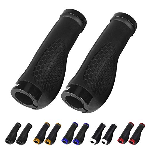 LYCAON Bike Handlebar Grips Ergonomic, 2 Sides Locking, TPR Rubber Anti-Slip Handle Grip, Bicycle Grips Fits MTB/BMX/Mountain/Downhill/Foldable/Urban Bicycles/Scooter (Black, Ergonomic Grips)