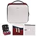 Joligrace Leather Makeup Train Case Cosmetic Bag Small Travel Organizer with Dividers Compartments & Brush Slots 9.8 Inch Red White Blue [Enhanced New Version]
