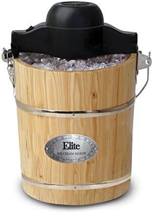 6-Quart Brown Old-Fashioned Pine-Bucket Electric/Manual Ice-Cream Maker by MaxiMatic Elite Gourmet