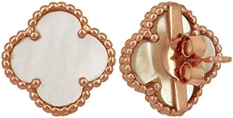 Women Fashion Gold/ Silver Plated Four Leaf Post Stud Earrings(Pearl- Rose Gold Plated)
