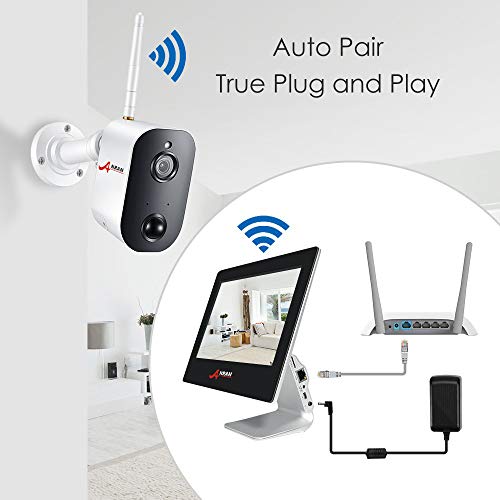 Wireless Security Camera System,4CH 2MP All-in-One 9" Touched LCD Monitor with 2 Pro Rechargeable Battery Outdoor WiFi Security Camera 1080p HD Wire-Free 2-Way Audio Day Night Motion Detection ANRAN