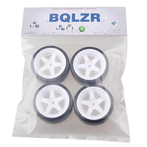 BQLZR 5 Spoke White Wheel Rim & Tyre Tires White+Black for RC 1:10 Drift Car & On Road Car Pack Of 4