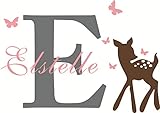 Lovely Custom-made Wall Decal Butterflies Deer Personalized Baby Name Wall Sticker Girls Nursery Room Decal Home Decor-You select name and color