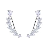 EVER FAITH Women's 925 Sterling Silver CZ Sweep Ear Pin Cuff Wrap Hook Earrings 1 Pair