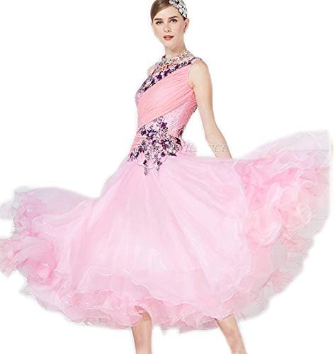 Garudaサイズメイド バーゲンセール セミオーダー高級ドレス モダン社交ダンス競技試合ドレスワンピース 品番1321 ピンク レディース社交ダンスワルツドレス