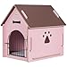 Ollieroo Dog House Crate Wooden Kennel Indoor Condo for Small Dogs Cats Pet Home with Door and Bed Mat Pink with Brown