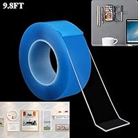 9.8FT Washable Grip Tape Reusable Adhesive Double-Sided Sticky Gel, Anti-Slip Traceless Multi-Functional Nano Roll Tape for Home Wall Room Office Decor Phones Pictures Household Industrial (Blue)