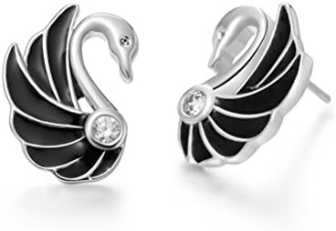 Precious Time Jewelry Swan Epoxy Cubic Zirconia 18k Gold Plated Copper Stud Earrings for Women