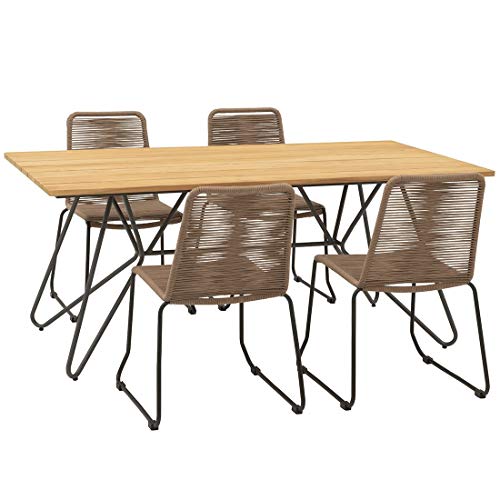 OUTLIV. Maranello Gartenmöbelset 5tlg. Stahl/Teak/Rope, Tisch 180x90, Stuhl 60,5x55, Gestell in Schwarz, Sitzfläche in…