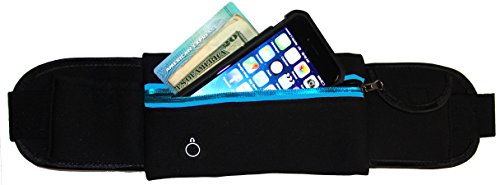 Running & Activity Belt for iPhone 7, 6 / 6S, 6 Plus, 5 / 5S, SE & Galaxy S7 S6 S5 S4, LG, Moto, HTC One, Nexus & More (Black with Blue Zipper)