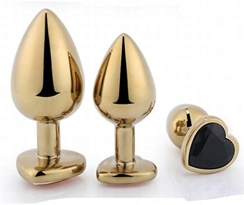 JU2Y3E 3 Pcs Yellow Skin Stainless Steel Plug Diamonds Heart Base Toy for Beginner Advanced Use - Black