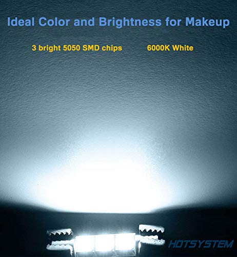 HOTSYSTEM 29mm Fuse Festoon Sun Visor Vanity Mirror LED Light Bulbs DC12V 5050-3SMD 6614F TS-14V1CP Interior Replacement Lights for Car (white,pack-4)