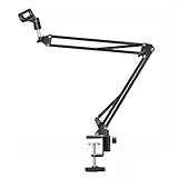 Adjustable Microphone / Mic Suspension Boom Scissor Arm Stand, ELINP Compact Mic Stand Made of Durable Steel for Radio Broadcasting Studio, Sound Studio, Stages, and TV Stations