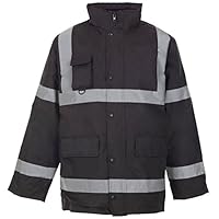 MA ONLINE Hi Vis Reflective Parka Coat Men High Visibility Security Work Waterproof Jacket Black Medium