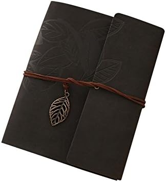 Uniuni 30 Pages Retro PU Leather Leave Pattern Hand Scrapbook DIY Family Instant Camera Photo Album Book for Fuji Instax Mini 70 7S 8 25 50S 90,WIDE 300,WIDE 210 Films - Black