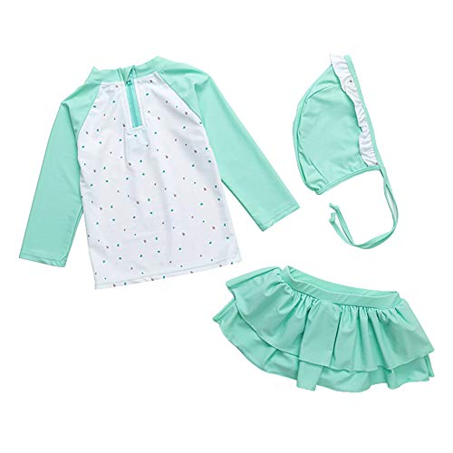UV Sun Protective Baby Girls 2pc Swimsuit Long Sleeve Rash Guards Bathing Suit Ruffle Swimdress UPF 50+ Green 2-3T