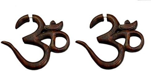 Tribal Brown Wood Spritiual"OM" Design Wooden Fake Guage Earring WER029A