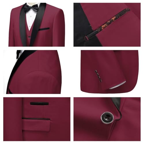 KUDMOL Men's 3-Piece Suit Wedding Slim Fit One Button Business Tuxedo Suits 3 Piece Solid Color for Party Comfort Blazer Jacket and Trousers Vest