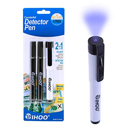 TIHOO Counterfeits Money Detector Pen with UV Light, Money Marker Counterfeit Bill Detector