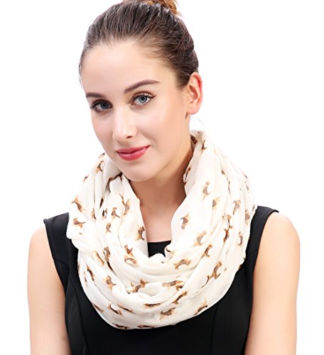 Lina & Lily Beagle Dog Print Infinity Loop Scarf for Women Lightweight (Beige)