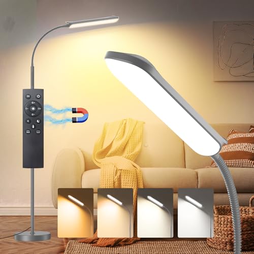 marctronic Grau LED Stehlampe Dimmbar, 18W 1800LM Stehlampe Wohnzimmer mit Fernbedienung, 165cm Stehleuchte 360° drehbar Augenschutz Leselampe Timer S