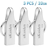 uKuiden 3 Pack USB 2.0 Flash Drive 32GB Metal with Key Ring - Silver