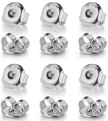 Earring Backs for Studs, Moconar 12 PCS 925 Sterling Silver Earring Backs Replacements, Hypoallergenic Secure Ear Pierced Backings for Studs White Gold