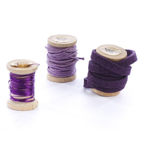 Set of 12 Assorted Miniature Spools of Purple Wire and Craft Cords for Crafting, Creating and Embellishing