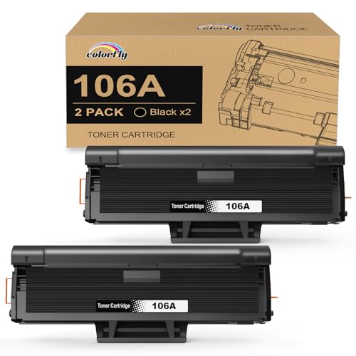 colorfly 106A W1106A Toner with Chip Compatible for HP 106A for Laser 107w 107a 107r for MFP 137fnw 137fwg 135a 135r 135w 135wg (Black, 2-Pack)