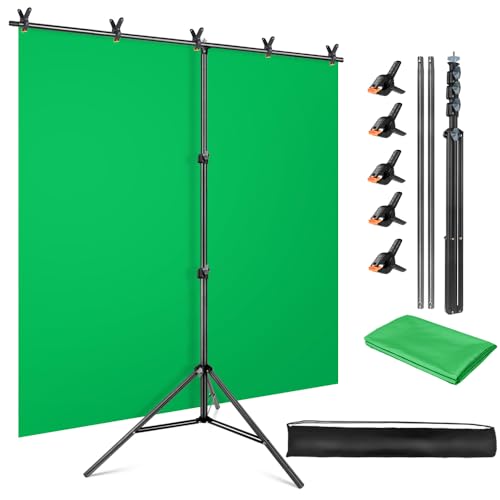 YAYOYA Grünes Bildschirm-Hintergrund-Set mit Ständer, 1.5x2 m, Fotografie-Hintergrundständer mit Chromakey-grünem Bildschirm-Hintergrund und 5 Hinterg