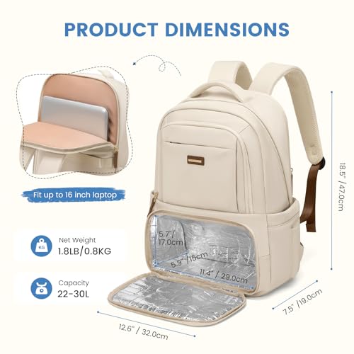 GOLF SUPAGS Insulated Backpack, 16 Inch Computer Backpack, Lunch Backpack with Insulated Compartment, for Camping, Travel, College Work (Abricot)