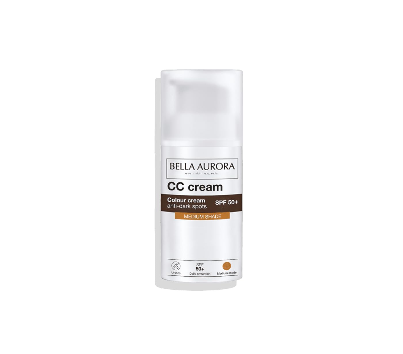 Bella Aurora, CC Cream SPF50+, Colour Cream Anti-Dark Spots, Unifies, Very High Daily Protection, All Skin Types, Lightens Dark Spots & Blemishes, Colour Adapt System