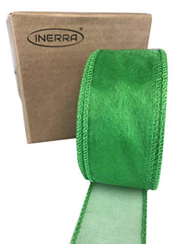 INERRA Chiffon Ribbon - Luxury Wired Edge 20 Metres x 50mm (Emerald Green)