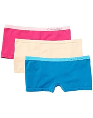 Underwear Women's Pure Seamless Boy Shorts 3 Pack, Roseate/Bare/Marais, Large