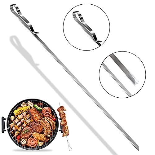 HAKSEN Stainless Steel Skewers, 12PCS 17inches Flat Metal Barbecue Skewers for Shrimps Meat Chicken Vegetables, BBQ (Plus Skewer Tip Covers, 1PC Scouring Pad and 1PC Storage Bag)